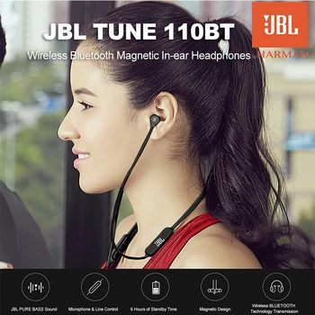JBL T110BT fără Fir Bluetooth Casti Sport Funcționare Sunet de Bas Magnetic setul cu Cască 3 butoane Telecomanda Cu Microfon pentru Smartphone-uri Muzica