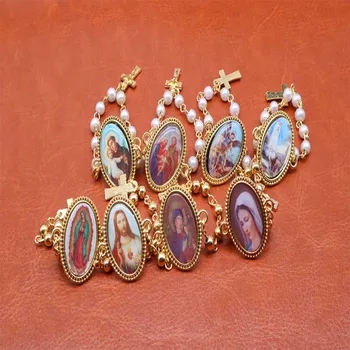Catolic perla brosa rozariul brosa 12 bucati / aleatoriu icoana, perla rozariul isus cruce, brosa de bijuterii.
