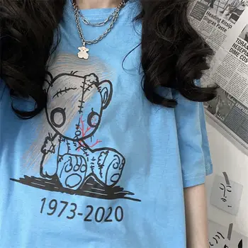 Rece Urs Negru T-shirt Femei Vara Punk T-shirt Femei Harajuku Desene animate Rock tricou Hip Hop Supradimensionat Tricou Fete Streetwear