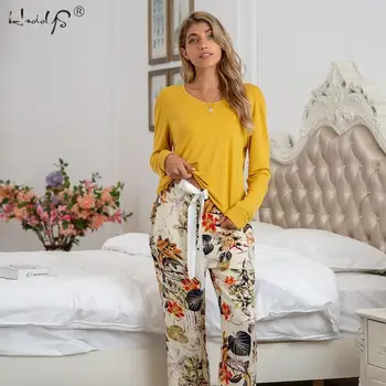 Femei Modale Homewear Primavara Toamna Femei Pijamale Doamnelor Acasă Modal Set 2piese Plus Dimensiune Sleepwear Pijamale Femei de Imprimare Set