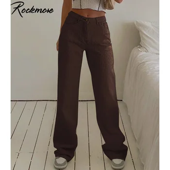 Rockmore Epocă Rupt Blugi Largi, Drepte Blugi Femei Y2K Estetice Largi Picior Pantaloni Prietenul Casual Pantaloni din Denim cu Talie Înaltă