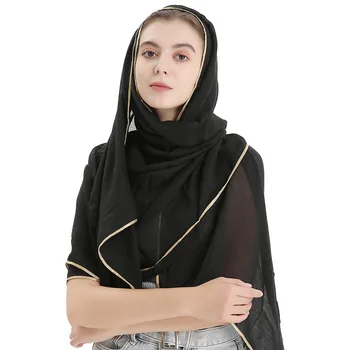 Toamna și iarna cald feminin sifon hijab cu ramă de aur-de bumbac culoare solidă eșarfă șal, vocea femme musulmani eșarfă de păr