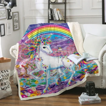 Rainbow unicorn Pătură de desene animate 3D de imprimare de Pluș Arunca Canapea Nobil Cuvertură de Pat Pături
