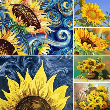 2020 diamant pictura burghiu plin de Floarea-soarelui de Van Gogh Pictura Celebra diamant broderie set de imagini cu flori de pietre de artă