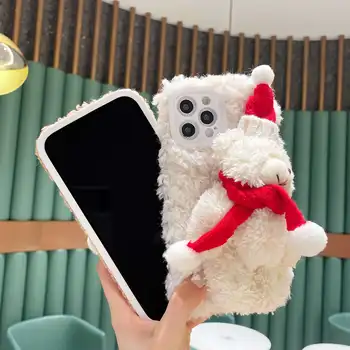 Erilles Drăguț de Crăciun Urs Tesatura Telefon Caz Pentru iPhone 12 11 Pro Max MINI X XS XR SE2020 8 7 6S Plus Cadou de Anul Nou Capacul
