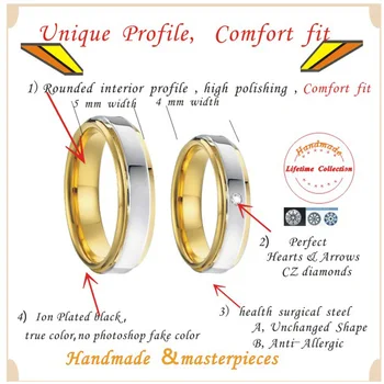 Bicolor Iubitor de Alianță bijuterii titan Două Inele de Nunta set pentru bărbați și femei căsătorie tungsten inel 4mm 5mm 6mm