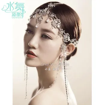 Coreeană cap de cristal lanț tassel frontlet par mireasa, accesorii de mireasa moale de bandă de susținere en-gros