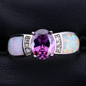 Moda Inele de Nunta Violet Cristal CZ Alb Opal Timbru de Argint Inele de Culoare Pentru Femei Dimensiune 5 5.5 6 6.5 7 8 9 R501