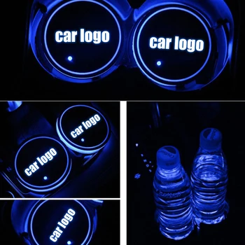 2 buc LED Logo Car Cup Holder Tampoane 7 Culori Schimbare de Încărcare USB Rogojini de Sticlă roller-Coastere Masina Atmosferă Lămpi LED Cupa Mat Cupa Tampoane