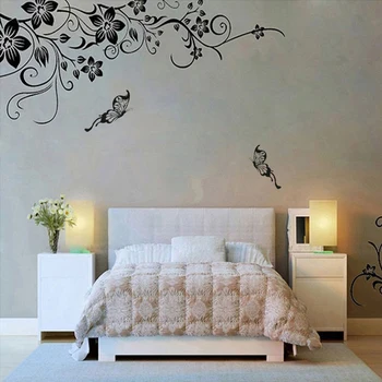 Negru de Flori de Viță de vie autocolante de Perete decor acasă mare de flori de hârtie living dormitor decor de perete autocolant pe tapet