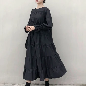 Femei Culoare Solidă Rochie a-line O-Gât Maneca Lunga Pulover Casual Streetwear Rochie de sex Feminin Vestido 2020 Primăvară Stil coreean