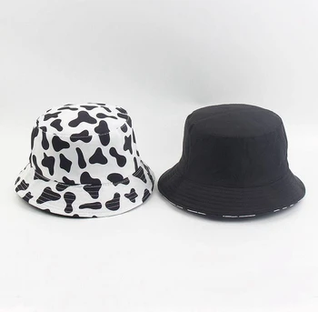 2020 Nou Reversibil Alb-Negru imprimare de Vacă Găleată Pălărie Femei Barbati Moda soare Panama pălărie Pescar capac Unisex Casual Hip hop Capace