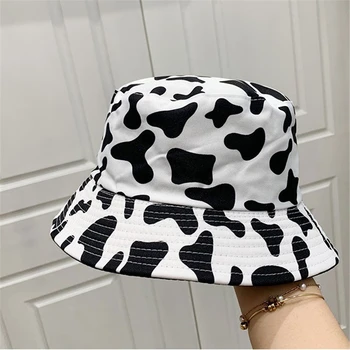 2020 Nou Reversibil Alb-Negru imprimare de Vacă Găleată Pălărie Femei Barbati Moda soare Panama pălărie Pescar capac Unisex Casual Hip hop Capace