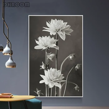 DHROOM Negru și Alb Flori Frumoase Canvas Postere si Printuri Minimalist Pictura Arta de Perete Decorativ Imagine Decor Acasă