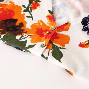 V-neck cardigan imprimare florale femei 2019 toamna slim subțire pulover tricotate cardigan cu maneci lungi