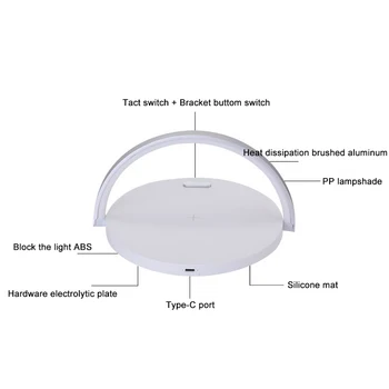 Lampă de masă Lumină de veghe LED 10W Qi Rapid Incarcator Wireless de Birou Lampa de Noapte Pentru Încărcare Telefon Mobil Lumini de Noapte Pad Stea Telefon