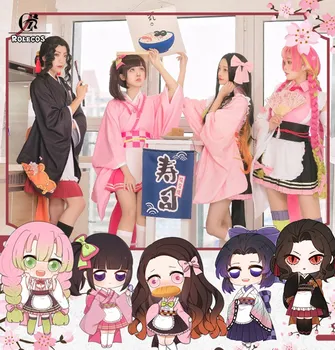 ROLECOS Demon Slayer Kamado Nezuko Cosplay Costum Kimetsu nu Yaiba Anime Cosplay Femei, Kimono Dulce Lolita Rochie Maid Dress