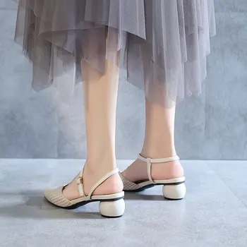 Femei Sandale Sexy Degetul Ascutit moda Low-toc Doamnelor Negru Bej Faux fibre sintetice Pantofi Rochie s549