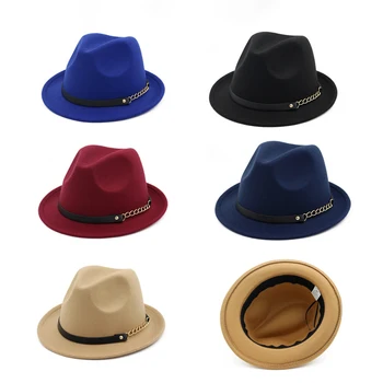 Noua Toamna Iarna Lână Simțit Pălării Fedora cu Centura Largă Margine plat Jazz Trilby Formale Pălărie Panama capac pentru barbati femei unisex