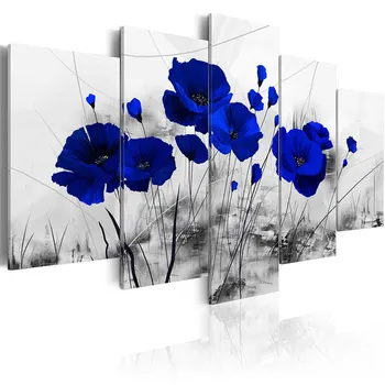 Panza De Imprimare Imagine Living Arta De Perete Cadru 5 Piese Romantice Mac Pictura Floare Albastră Poster Modular Decor Acasă
