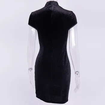 2019 catifea cheongsam rochie de îmbrăcăminte în stil chinezesc modern sexy negru cu maneci Scurte qipao fete rochie scurtă