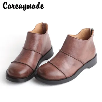Careaymade-Original handmade pentru femei Cizme Noi de Arta Retro roșu Net single boot stratul de sus piele de vacă cap rotund cizme scurte