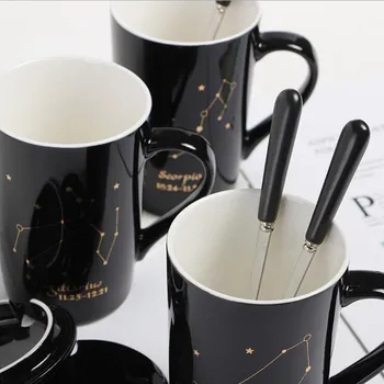Noi bone china douăsprezece constelații cana ceramica aur adevărat cana de apa cu capac lingura de afaceri cadou ceașcă de cafea