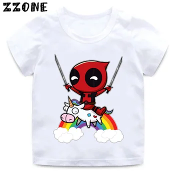 Desene animate Deadpool Drăguț Unicorn Imprimare Copil Amuzant tricou Baieti si Fete de Vara Maneca Scurta, Haine de Copil Moale, Alb T-shirt