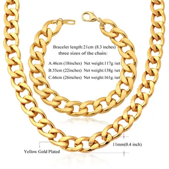 U7 Etiopian Set de Bijuterii Pentru Barbati de Culoare de Aur 11MM Largă Cubanez Link-ul Lanț Indesata Bratara Set Colier S759