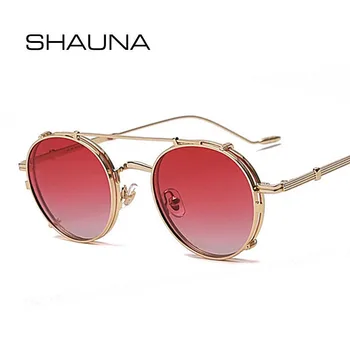 SHAUNA Moda Polarizate Steampunk ochelari de Soare Detasabil Flip Vintage Rotund Anti-Albastru Metal Optice Rama de Ochelari