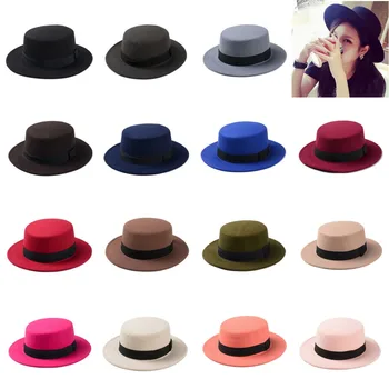 10 Culoare Bărbați Femei Fedora Pălărie Plat Dom Oval Partea De Sus Bowler Șăpcuța Toca Sombrero Pălărie Cu Panglică Neagră Banda De 10