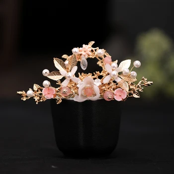 Chinezii Par Lung Stick tiara Diadema Femei Accesorii de Par Floare de Cristal Pearl Ace de Păr lucrate Manual, Bijuterii de Păr Accesorii