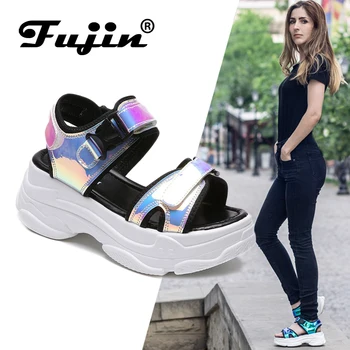 Fujin Femei Brand Sandale 2021 Noua Moda Doamnelor Pantofi Casual Femei Pene de Curea Cataramă Pantofi Platforma 5 CM Sandale de Vara