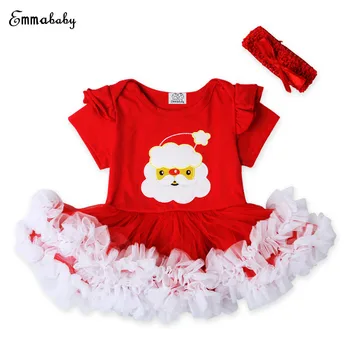 Emmababy Crăciun 0-18M Copil Nou-născut Fete Rochii Costume de Haine de Mos craciun/Ciorap de Imprimare Rochie Tutu+Banda 2 BUC Set