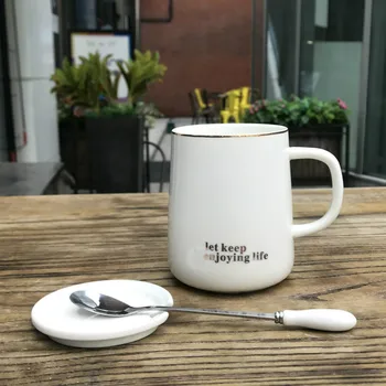 Creative Simplu Ceramice Dimineață Cana cu Capac si Lingura de Cesti de Portelan pentru Cafea cu Lapte Ceai Unic Iubitele Cadou TC002