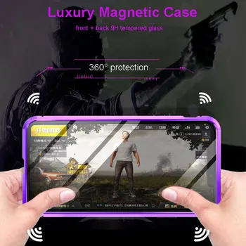 Luphie Magnetic de Caz pentru iPhone XS Max Cazul XR 8 7 Plus 360 de Grade Coperta intreaga Fata Spate de Sticla de Caz pentru iPhone 7 8 X Magnet Caz