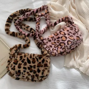 Leopard Imprimate Geanta Crossbody Pentru Femei 2021 Moale De Pluș Saci De Umăr De Iarna Pufoase Sac De Sex Feminin Blana Moale, Cald, Pungile De Sub Brat