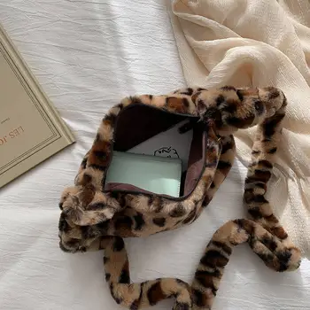 Leopard Imprimate Geanta Crossbody Pentru Femei 2021 Moale De Pluș Saci De Umăr De Iarna Pufoase Sac De Sex Feminin Blana Moale, Cald, Pungile De Sub Brat