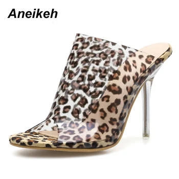 Aneikeh Pantofi Mari 41 42 Leopard De Imprimare Sandale Tocuri Inalte Femei Plexiglas Transparent Papuci Pantofi Cu Toc Sandale Clare