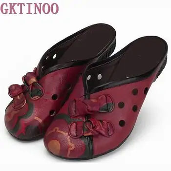 De Vară 2020 Papuci Din Piele Pantofi Femei Slide-Uri Tăiate Manual Confortabil Femei Sandale Plate