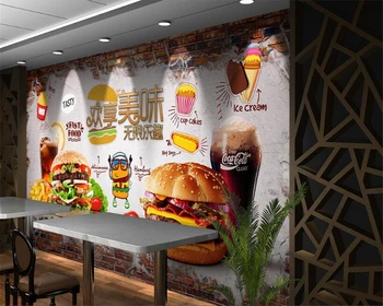 Beibehang Moderne super matasos hârtie de perete pictate manual caramida 3d tapet hamburger delicios fast-food-magazin de scule de fundal