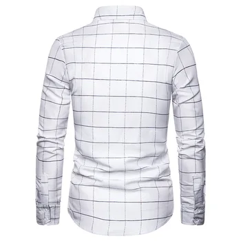 Alb Carouri Verificat Camasa Barbati 2020 Primăvară New Slim Fit Long Sleeve Shirt Mens Casual Buton Jos Tricouri Rochie Camasa pentru Barbati XXL