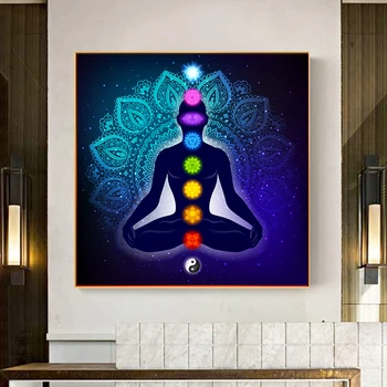 Panza Pictura, Postere de Arta, Printuri Indian Meditație Buddha 7 Chakra Yoga, Sport, Arta de Perete pentru Camera de zi Dormitor Neînrămate