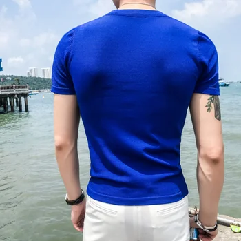2019 Nou stil de Moda de vară pentru Bărbați de Înaltă calitate knit T-shirt/Masculin culoare pură gât rotund slim fit short sleeve T-shirt S-XXL