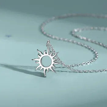 SILVERHOO Argint 925, Bijuterii Minimaliste Soare Pandantiv Colier Pentru Femei la Modă Clavicula Lanț Coliere Cadou de Aniversare