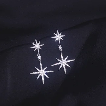 Cele Mai Noi Argintiu Culoare Strălucitoare Cubic Zirconia Lung Legăna Cercei Pentru Femei De Lux Cristal Mare Star Picătură Cercei Bijuterii De Nunta