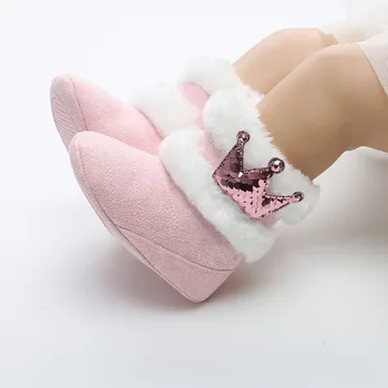 2018 Moda Nou-născut Copilul Fete Cald Iarna Ghete Casual Coroana Blana Lungimea Jumătatea Vițel Slip-On cu Blană, Pantofi pentru Copii 0-18M