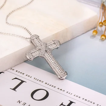 De lux Argint 925 Rafinat Biblie Isus Crucea Pandantiv Colier pentru Femei Barbati Farmec cruce Simulat Bijuterii cu Diamante
