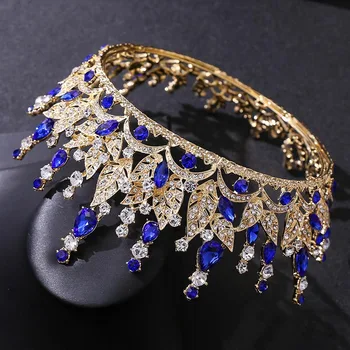 FORSEVEN Baroc Coroana de Cristal de Lux de Culoare de Aur de Aliaj Tiara Cristal Colorat Bentita Mireasa, Nunta, Accesoriu de Păr JL