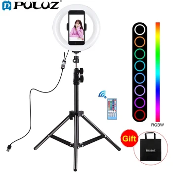 PULUZ 7.9 inch RGB Inel de Lumina+1,1 m de Stand Lumina LED Temperatura de Culoare Dublă Video Luminile De pe Youtube Suport de Telefon Selfie Inel Lampa